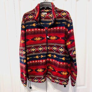Angderson Southwest Aztec Zip Up Fleece Warm Jacket-Unisex Large-Drawstring-Red